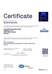 Certificate DIN EN ISO 9001:2015